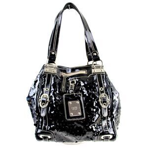 Rafe PERFORATED PATENT BLACK GENUINE LEATHER TOTE SHOULDER BAG HANDBAG PURSE